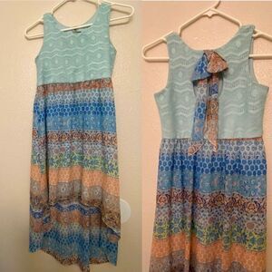 Pinky blue crochet sheer chiffon summer keyhole hi low lace boho dress 14